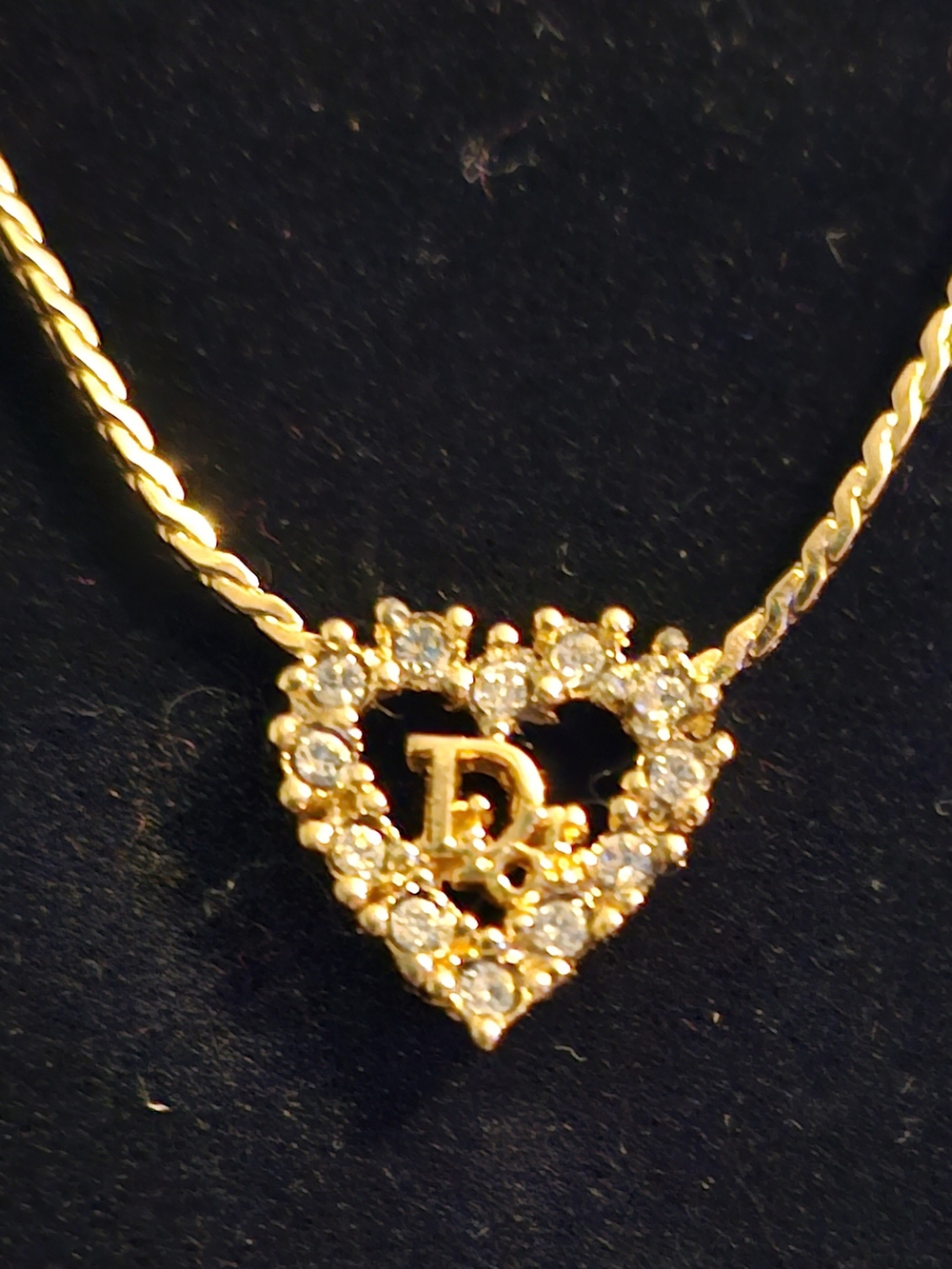 Authentic Vintage Christian Dior Stationary Rhinestone Heart Necklace
